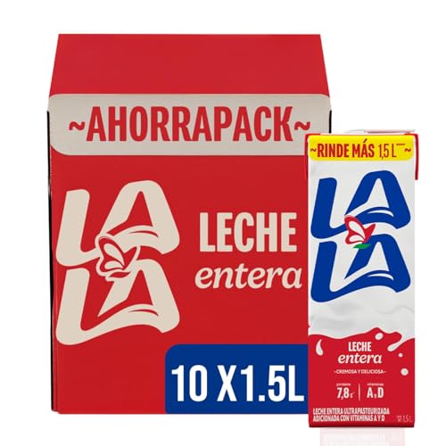 Lala Leche Entera Ultrapasteurizada Adicionada con Vitaminas A y D con Tapa, Contenido:10 Piezas de 1.5 Litros