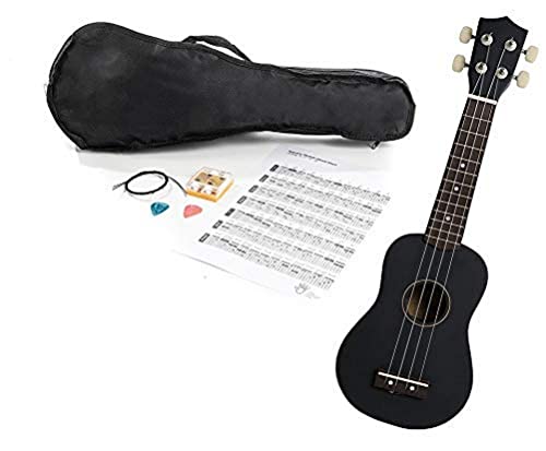 NAVARREZ Ukulélé avec accessoires NV21PK noir avec housse, diapason, médiators et cordes de rechange - Les Beatles, Paul McCartney, John Lennon, RIngo Starr, George Harrison NAVARREZ Ukulélé avec accessoires NV21PK noir avec housse, diapason, médiators et cordes de rechange