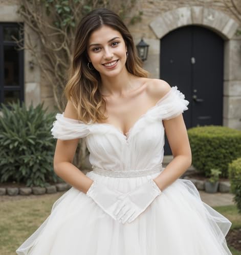 White Gloves Women Formal, Stylish Wrist Length Gloves for Bridal Parties Dinner Events and Vintage Costume Attire4