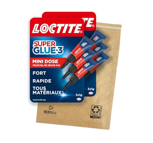 Loctite Super Glue-3 Mini dose lot de 6, colle extra forte pour réparation de qualité, colle forte & rapide tous matériaux, colle universelle liquide en...