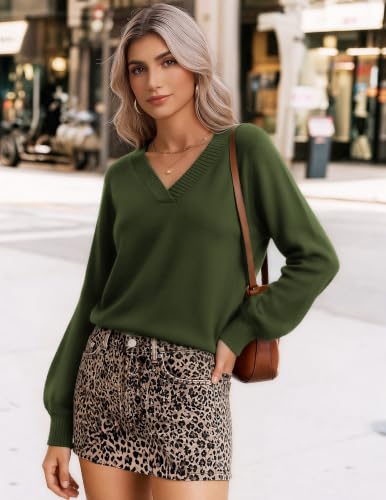 Zeagoo Womens Sweaters 2026 Fall V Neck Cropped Sweater Trendy Long Latern Sleeve Ribbed Knit Pullover Tops Army Green - image 4