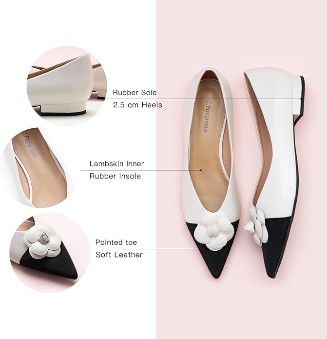 C.PARAVANO Flat Shoes Women | Pointed Toe Shoes for Women | Women's Flats | Pointed Toe Flats | Slip on Shoes Ballet Flats (Size 6,White New)4