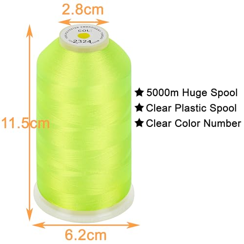 Image of New brothread - Single Huge Spool 5000M Each Polyester Embroidery Machine Thread 40WT for Commercial and Domestic Machines - Neon Green
