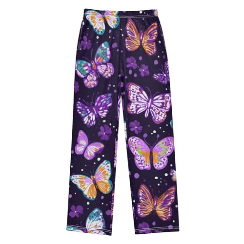 Spring Butterfly Pattern Boys Long Pants Soft Trousers Elastic Waist Kids Lounge Bottoms with Pockets S-XL