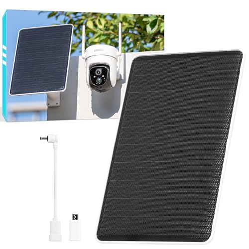 5V 8W Solar Panel for Ring Reolink Tapo Eufy Aosu, 4G AOV Trail Battery Security Camera Bird Feeder, Native USB-C, Micro-USB & DC 3.5mm*1.35mm, 23% Conversion, 9.8 Ft Cable, 180 Days Exchange Policy