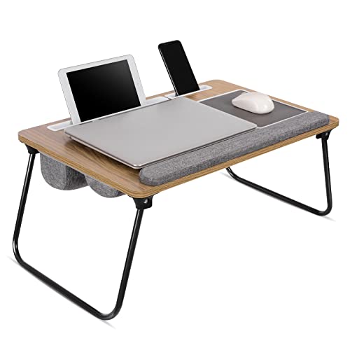 XCSOURCE Laptop Lap Desk with Pillow Cushion - Foldable Adjustable Laptop Bed Table Lap Desk with Mouse Pad, Wrist Support, Phone Holder - Large Laptop Desk Fits 17â€ Laptop for Working/Writing/Gaming