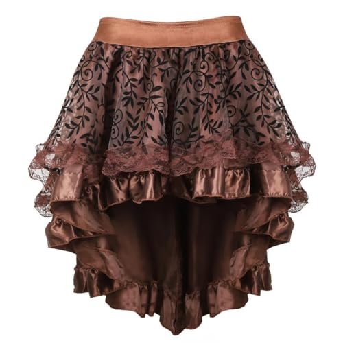 Brown Skirt Women's Plus Size Steampunk Costume Pirate Medieval Renaissance Skirts Outfits Vintage High Waist Asymmetrical Falda S