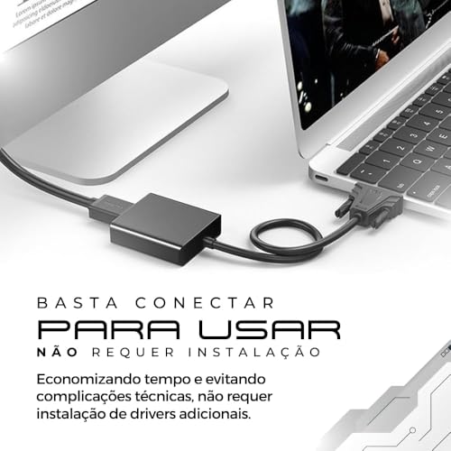 Adaptador Conversor HDMI para VGA com Áudio P2 Universal: Laptop, Desktop, Monitor, Projetor, TV e C