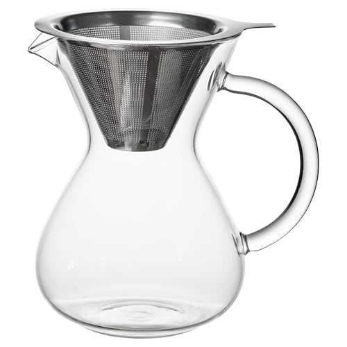 Pour Over Coffee Maker 1-2 Cups, 16oz (460ml) Glass Carafe, Reusable Filter