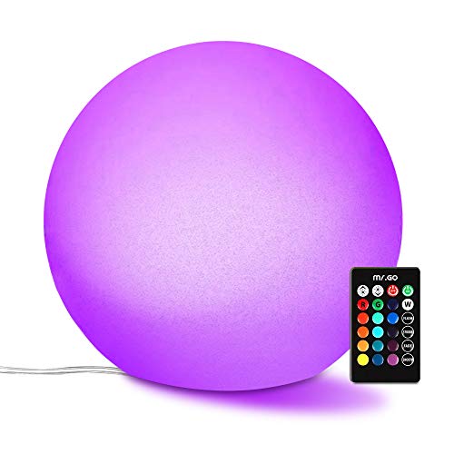 Mr.Go 25cm Hanging Ball Lamp, LED Mood Light Plug in Night Light with Remote, 5M Waterproof Cable, 16 Dimmable Light Colors, RGB Color Changing Decorative Sphere for Indoor Outdoor Party Garden