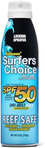 H2Ocean Surfers Choice SPF 50 Spray - Quick-Drying Sunscreen Spray for Tattoo Aftercare & UV Protection - Reef-Safe Sun Protection for All Ages - 6 oz