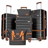 Voytra 5 Piece Luggage Sets, 20" 24" 28" Hardshell Suitcases with TSA Locks Lightweight PC+ABS Spinner Wheel Luggage for Family Vacation & Air Travel Carry On Checked Baggage Set (Gray)