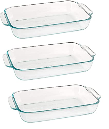 Pyrex Basics 2 Quart Oblong Glass Baking Dish, Clear 7 x 11 inch (Set of 3)