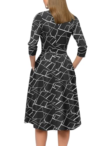 Image of Simple Flavor Women's Floral Vintage Dress Elegant Midi Evening Dress 3 /4 Sleeves