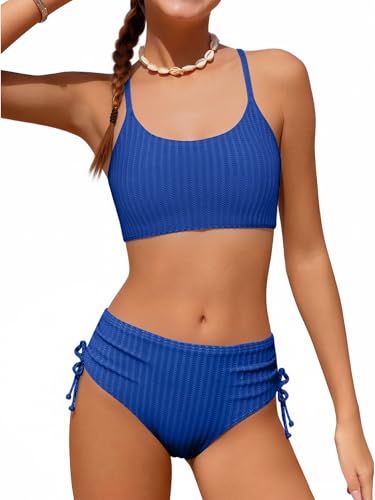 Image of Weixinbuy Girls Swimsuits Summer Bathing Suit for Teens Girls 2 Piece Bikini Set Solid Beach Swimsuit Swimwear for Girls
