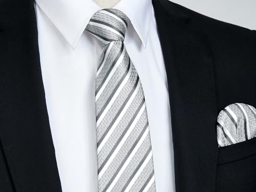 Image of HISDERN Mens Tie Striped Ties and Handkerchief Set Business Formal Woven Pocket Square Wedding College Stripe Necktie