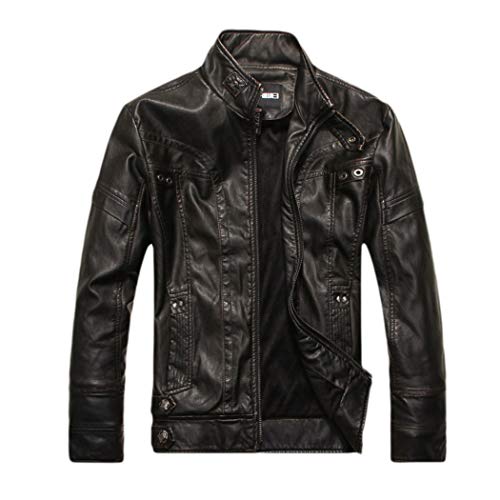 Raylans Men's PU Faux Leather Jacket Stand Collar PU Mens Coats Motorcycle Jacket Black