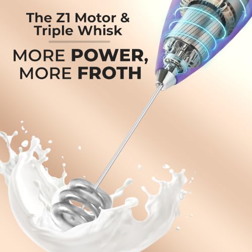 Image of Zulay Kitchen Powerful Milk Frother Wand With Duracell Batteries - Ultra Fast Handheld Drink Mixer - Electric Whisk Foam Maker for Coffee, Lattes, Cappuccino & Matcha - Triple Whisk - Black