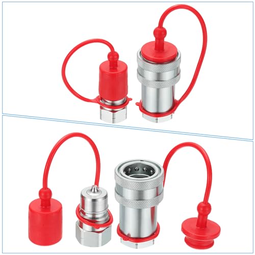 Image of PATIKIL 3 /4 inch NPT ISO-A Hydraulic Quick Disconnect Coupling, 1 Set Flat Face Hydraulic Quick Connect Coupler with Dust Caps Quick Release Coupling Set