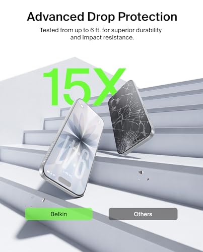 Image of Belkin EZ Align Tempered Glass Screen Protector Guard for iPhone 17 /16 Pro, Scratch-Resistant Impact Protection Included With Easy Align Tray for Bubble Free Application, Recycled Glass
