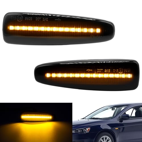 Boigoo Amber LED Side Marker Light Assembly Compatible with Mitsubishi Lancer Outlander Mirage Montero Pajero ASX，Sequential lighting Black Lens Yellow Lights