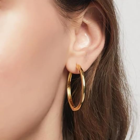 Gold Hoop Earrings for Women 14K Gold Earrings Lightweight Classic Square Tube Earrings Womens 20 mm/30mm/40 mm2