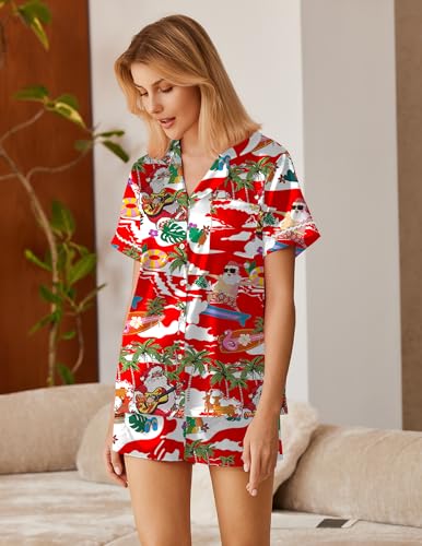Image of Ekouaer Silk Satin Pajamas 2 Piece Pajamas for Women Set Button Down PJ Short Sleeve and Shorts Pjs Lounge Sets