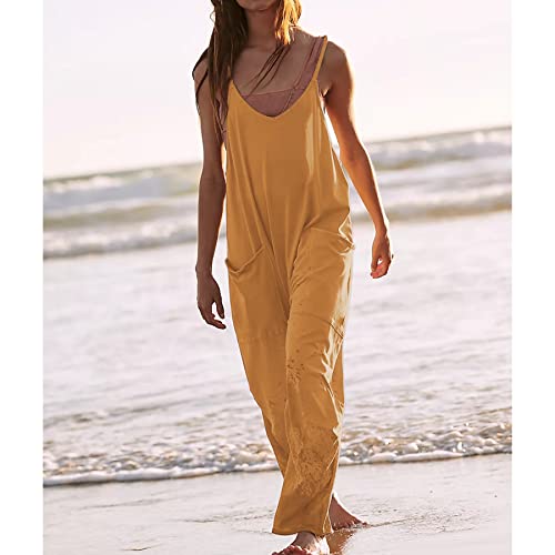 Ainangua Casual Sleeveless Jumpsuits For Women Adjustable Spaghetti Strap Overalls Long Pants Romper With Pockets thumb #5
