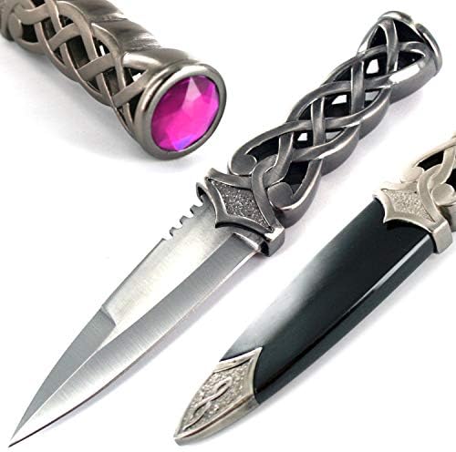 Ace Martial Arts Supply New Scottish Celtic Gaelic Twist Knot Blue Ruby Gemstone Wicca Dirk Dagger Knife, 9-Inch (Purple)