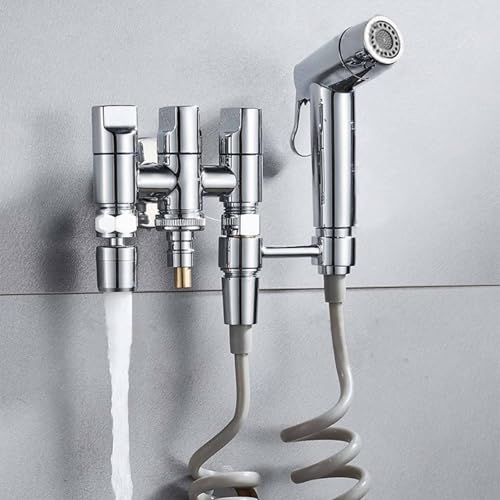 Grifo WC cromado con manguera flexible y válvula regulable de tres vías 3
