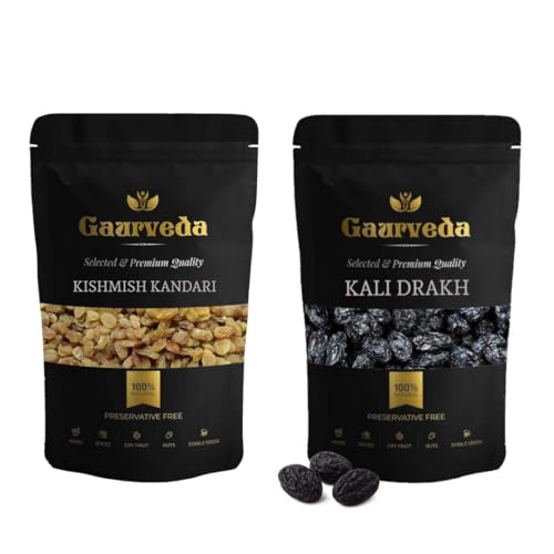 Image of GAURVEDA Kishmish Kandhari & Kali Drakh Combo - Raisins, Healthy Snack, Naturally Sweet, Perfect for Cooking & Snacking | 100 Grams