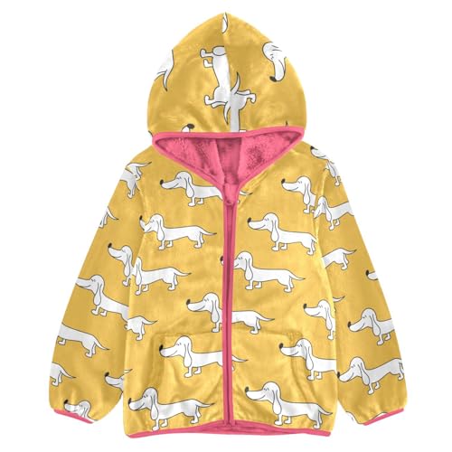 OTVEE Cartoon Dogs on Yellow Kids Hoodie Jacket Fall Spring Full Zip Warm Outwear Coat