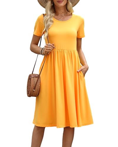 Image of COSSEN Women's 2026 Summer Midi Dress Crew Neck Short Sleeve