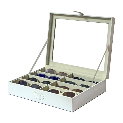 UnionPlus Colecionador organizador de óculos de sol com 8 compartimentos - Caixa de armazenamento de couro sintético, Croco branco - fivela de couro, G