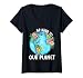 Women's Happy Earth Day Shirts Cute Earth with Floral Earth Day 2026 V-Neck T-Shirt