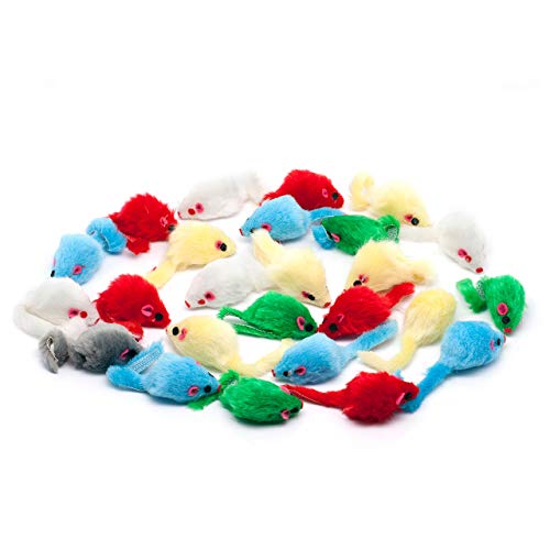 Chiwava 60PCS 4.1'' Furry Cat Toy Mice Rattle Small Mouse Kitten Interactive Play Assorted Color