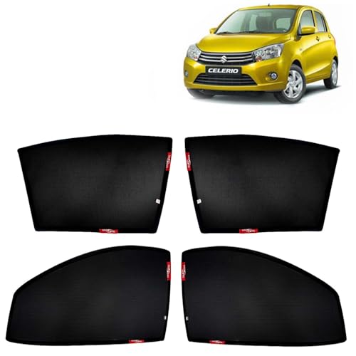 Image of KINGSWAY Car Sun Shade Curtains Only Compatible with Maruti Suzuki Celerio (2014 to 2021) | Z-Black Fix-Type (Non-Magnetic) | UV & Heat Protection | Pack of 4 Pcs