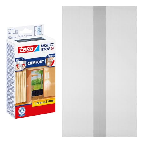 tesa Insect Stop Comfort - Mosquitera Adhesiva para Puertas - Malla Flexible Anti Insectos para Puertas de Balcón y Patios - Sistema Easy-On / Easy-Off - Gris Antracita