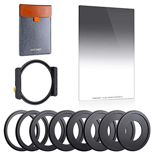 K&F Concept Anti-IR GND8(0.9) Square Lens Filter Kit, 100x150mm Soft Graduated ND Filter Set (3 Stop) HD Waterproof Scratch Resistant with 1 Metal Filter Holder and 8 Filter Adapter Rings