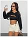 SweatyRocks Women's Casual Solid Cut Out Front Long Sleeve Pullover Crop Top Sweatshirt Solid Black S