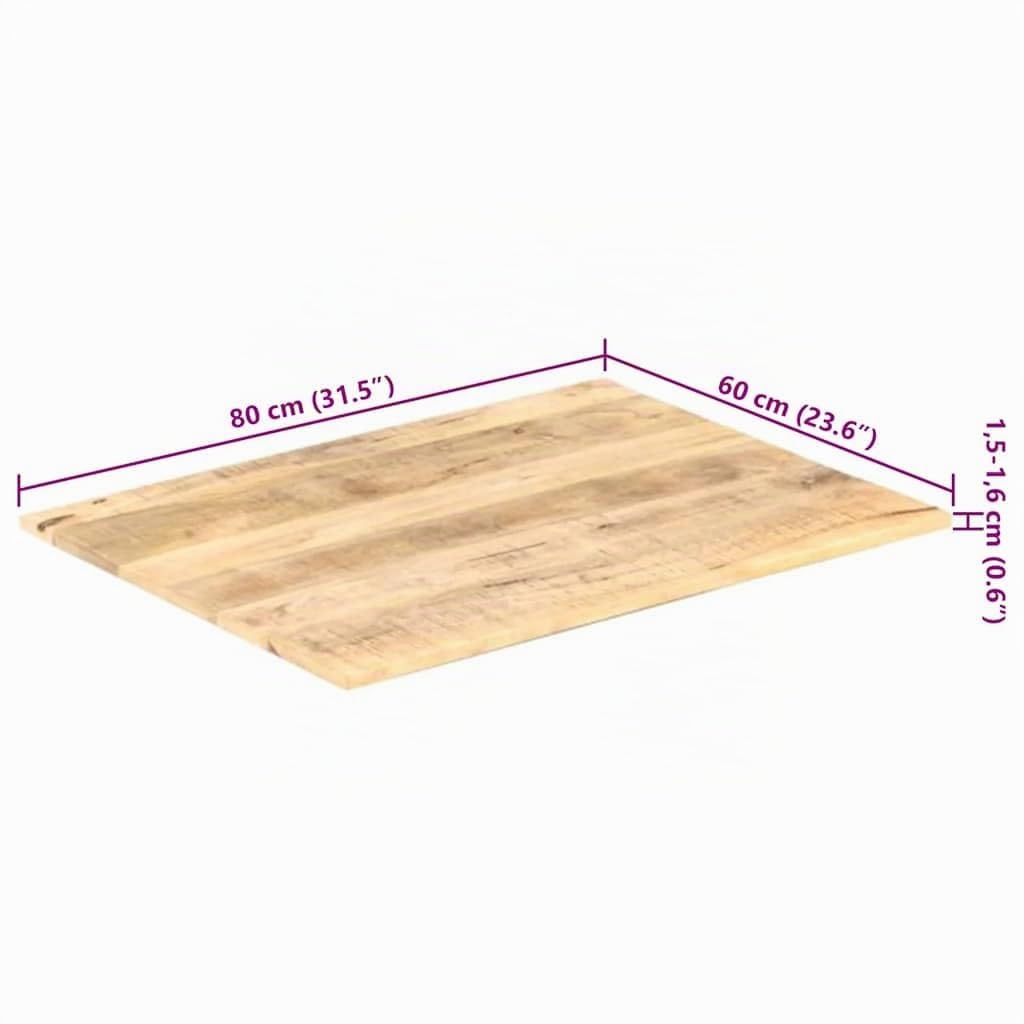vidaXL Dessus de Table Remplacement Salle à Manger Table à Dîner Maison Restaurant Café Hôtel 15-16 mm 80x60 cm Bois de Manguier Solide