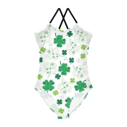 ZZKKO Green Shamrock Girls Swimsuit One Piece Bathing Suit for Baby Girls' Swimwear 3-10T