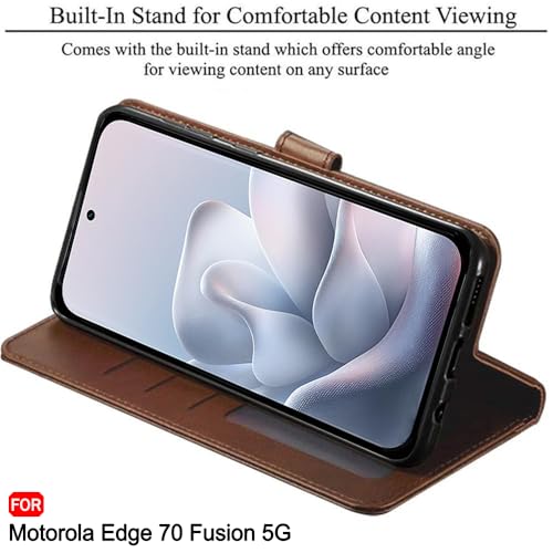 Image of TheGiftKart Flip Back Cover Case for Motorola Moto Edge 70 Fusion 5G | Dual-Color Leather Finish | Inbuilt Stand & Pockets | Wallet Style Flip Back Cover Case (Faux Leather, Brown & Coffee)