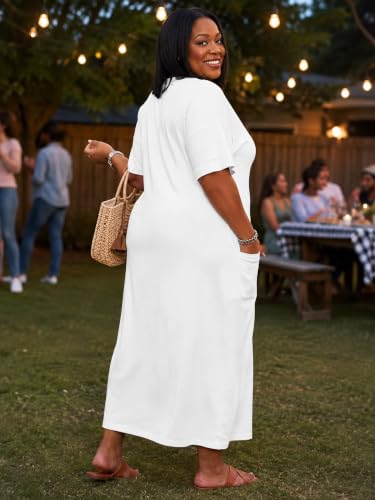 Image of PinkPatty Women's Plus Size Short Sleeve Maxi Dress Casual Loose V Neck Long Dress with Pockets