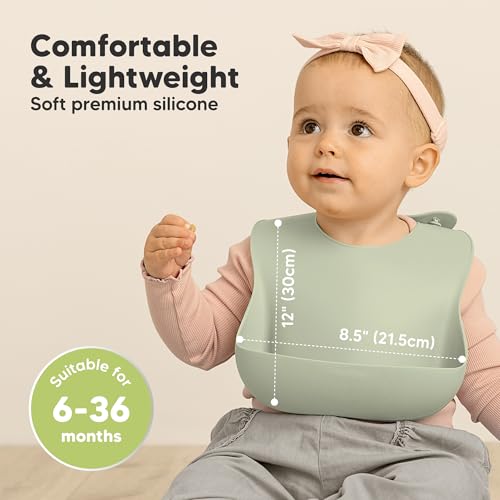 Image of KeaBabies 2-Pack Silicone Bibs for Babies, Toddlers Girl, Boy (Macaron) | Sturdy Food-Grade Baby Bibs for Eating, Large Food Catcher, Easy Clean & Put On, Waterproof Baby Feeding Essentials, BPA-Free