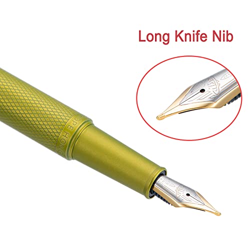 Image of Hongdian 1851 Mustard Yellow Forest Fountain Pen Blade Nib Classic Design Calligraphy Pen with Converter and Metal Pen Case Set