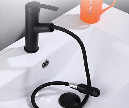 Robinet d'évier de salle de bain extractible et mitigeur noir relevable - 5