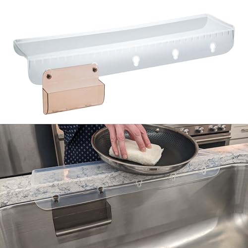 SiliProducts SiliSink XL Silicone Edge Guard for Kitchen Sink - Fits 3.75” - 4” Wide - The Original Silicone Sink Edge Protector with Sponge Caddy - Splash Guard, 20” Clear Diamond