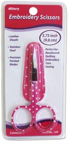 Allary 120 刺繍はさみ 3.75インチ レザーシース付き ホットピンク水玉模様 (2つのはさみ)