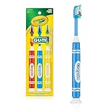 GUM Crayola Marker Children’s Toothbrush, Soft Bristled Kids’ Toothbrush Set Age 3+, Suction Cup Base, 3 Count